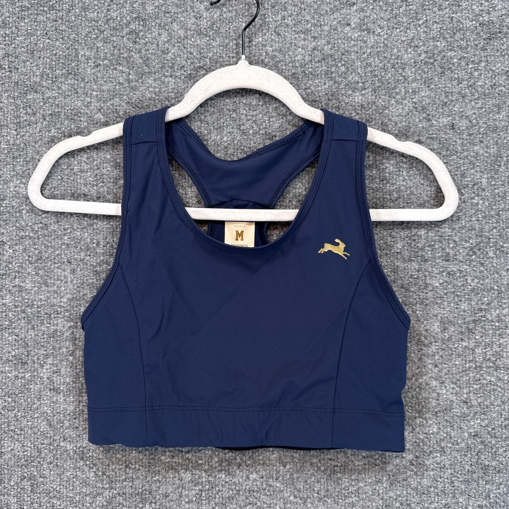 Tracksmith Sports Bra Womens Medium Blue Gold Hare Racerback Running Athletic